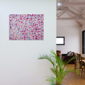 mise en situation de la peinture acrylique nommée le cerisier dans une décoration contemporaine